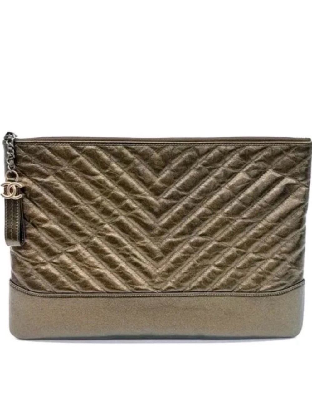 🔥100% Authentic CHANEL Cluth Bag -Gabrielle O-Case Large AgedGold Calfskin🔥